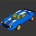 Blue Vintage Sports Car With White Stripes And Gold Wheels Classic Design