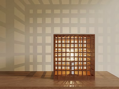 Wooden Grid Design Table Lamp Casting Square Light Patterns On Wall And Tabletop 3d model