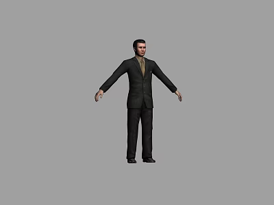 A Man Wearing a Black Suit with Arms Outstretched Against Gray Background 3d model