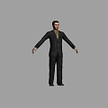 A Man Wearing a Black Suit with Arms Outstretched Against Gray Background 3d model