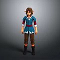 3D Fantasy Elf Character with Blue Tunic Red Sash Brown Pants and Boots