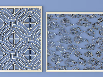 Decorative Room Divider With Laser Cut Geometric And Cloud Patterns For Interior Design 3d model