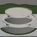 Circular Multi Tiered Structure With White Railings Surrounding Trees And Grassy Base 3d model