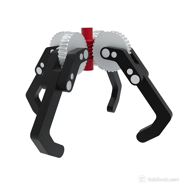 Mechanical Gripper With Silver Gears Red Core And Black Arms 3d model