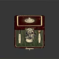 Decorative Ring Weapon Inside Open Red Case With Green Lining And Gold Trim