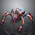 Colorful Fantasy Spider With Blue And Orange Spiked Body And Smaller Creatures