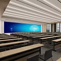 Spacious Modern Conference Room Interior With Long Tables Chairs And Large Screen