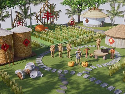 Modern Nongjiale Scarecrow Farmland Landscape Farming Culture Paddy Field Rural Spaves Research and Education Base Farmers Harvest Festival model