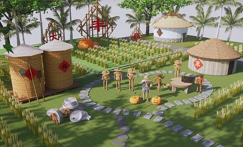 Modern Nongjiale Scarecrow Farmland Landscape Farming Culture Paddy Field Rural Spaves Research and Education Base Farmers Harvest Festival 3d model