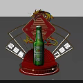 Heineken Silver Beer Bottle On Decorative Display Stand With Red Base And Ring Design