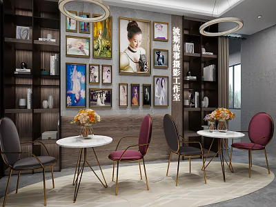 Hong Kong Movie Star Photography Studio Interior with Photo Wall Tables Chairs and Decorative Vases 3d model