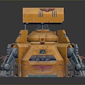 Orange Sci Fi Mechanical Base With Multiple Parts Circular Design And Metallic Support Structures
