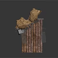 Rock Fortress Scene Component With Stone Towers Platform Walkway And Metal Parts
