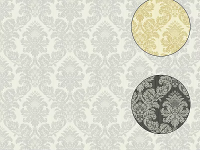 Elegant Light Gray Damask Wallpaper Patterns With Gold And Dark Gray Designs 3d model