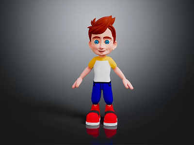 Cartoon Boy Character 3D Model With Red Hair Blue Eyes And Colorful Outfit 3d model