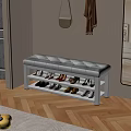 Shoe Bench With Grey Tufted Cushion White Frame And Multi Tier Rack For Hanging Bags Clothes