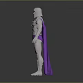 3D Rendered Armored Warrior Character With Silver Helmet Purple Cape And Muscular Build