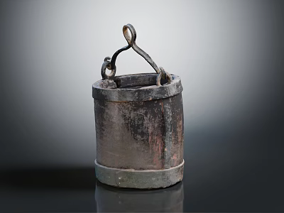 Vintage Metal Bucket With Handle And Worn Rustic Surface For Daily Use 3d model