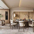 Song Dynasty Aesthetic Room Restaurant Round Table Dining Table and Chair Floor Lamp Single Sofa 3d model