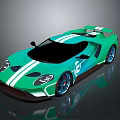 Green Sports Car With White Stripes Rear Spoiler And Blue Alloy Wheels