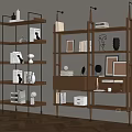 Modern Wooden And Metal Bookshelf With Books Decorative Items And Photo Frames