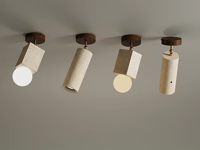 Modern Pendant Lights With Wooden Ceiling Mounts And Concrete Textured Shades 3d model