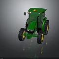 Green Agricultural Tractor With Large Yellow Wheels Modern Design And Reflective Surface