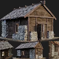 Ancient Building With Thatch Roof Stone Walls Wooden Door And Interior Details