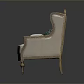 Elegant European Style Armchair With Golden Carvings Light Cushion And Turquoise Geometric Pillow