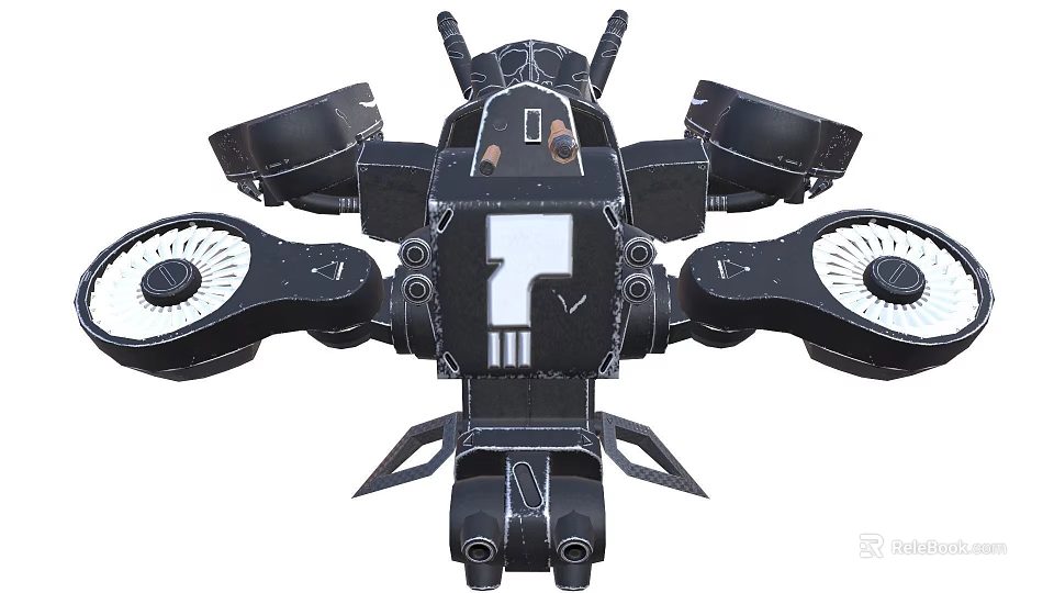 Mechanical Robot Structure Featuring Symmetrical Wings Central Emblem And Circular Parts 3d model