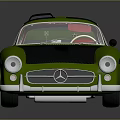 Vintage Green Sports Car With Black Hood Red Interior Gold Wheels And Rear Spoiler
