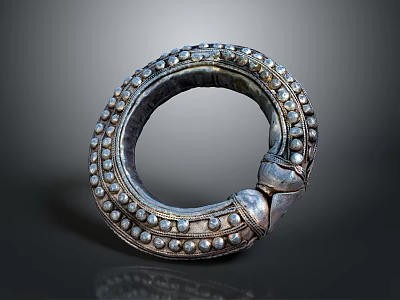 Silver Circular Bracelet With Traditional Beaded Decoration And Metal Craftsmanship 3d model