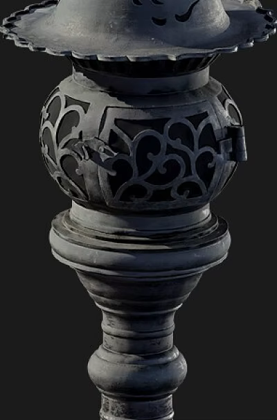 Traditional Oriental Lantern with Intricate Carved Patterns Ornate Top and Multi tiered Base 3d model