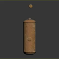Rusty Cylindrical Oil Tank and Small Metal Container on Reflective Surface 3d model