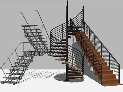 Modern Spiral Staircase Design With Wooden Steps And Metal Railings Structure 3d model