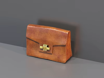 Brown Leather Handbag With Golden Decorative Clasp And Vintage Look 3d model
