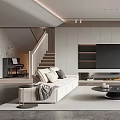 Modern Living Room With Fireplace TV Sofa And Coffee Table 3d model