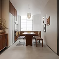 Modern Living and Dining Room with Brown Sofa Round Chandelier and Decorative Painting
