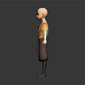 Bald Young Game Movie Character In Yellow Tunic Brown Pants Red Shoes And Orange Sash