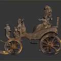 Vintage Classic Brass Model Car With Figurines And Spoked Wheels Design