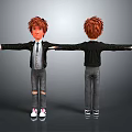 3D Character With Red Hair Front Back View Black Jacket Gray Ripped Jeans White Sneakers