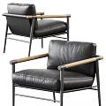 Modern Leisure Chair With Black Leather Upholstery Wooden Armrests And Metal Frame