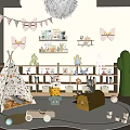 Cozy Playroom Interior With Teepee Tent Toys Bookshelves Rabbit Plush And Cactus Decor