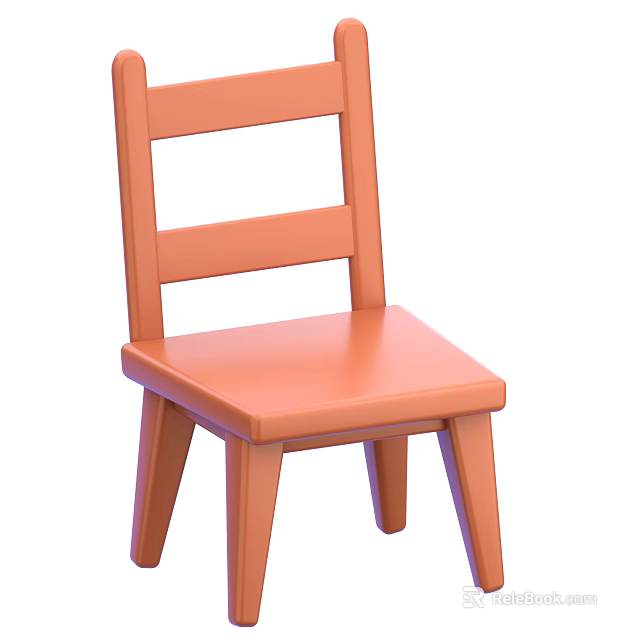 Simple Orange Wooden Stool With Backrest Design For Home Living Room 3d model 