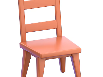 Simple Orange Wooden Stool With Backrest Design For Home Living Room 3d model
