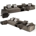 Modern Gray Fabric Sectional Sofa With Throw Pillows Blanket And Ottoman 3d model