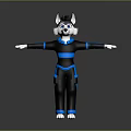 Anthropomorphic Husky Dog 3D Model With Black Blue Outfit And Arms Outstretched Pose