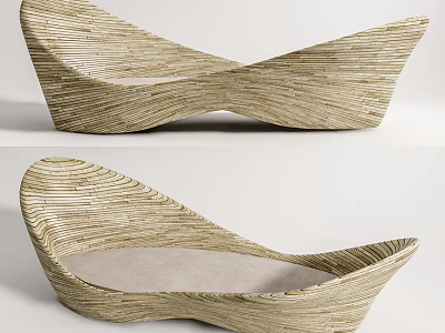 Elegant Modern Curved Landscape Seat With Natural Wooden Texture And Soft Cushioned Surface 3d model