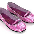 Cute Pink Flats With White Heart And Dots Pattern Strap Purple Inner Black Sole