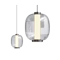 Two Modern Transparent Glass Pendant Lights With Metal Frame And LED Strip